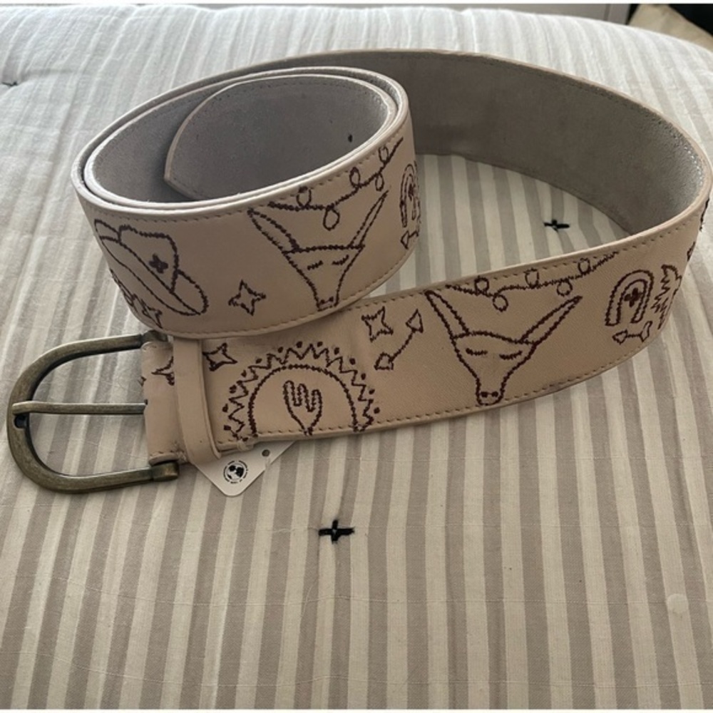Free People Beige Belt with Brown Embroidery